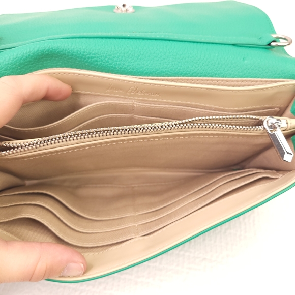 Sam Edelman Green Leather Wallet Money Card Holder Coin Purse Clutch - Picture 3 of 11